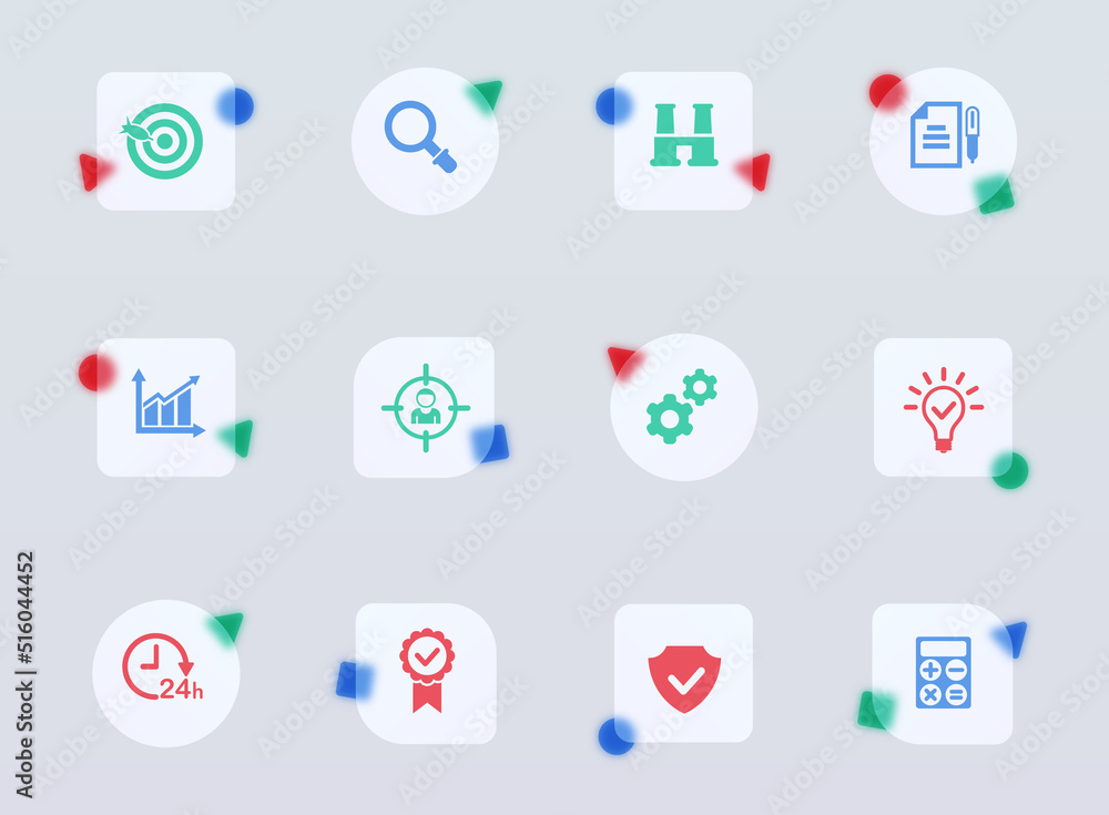 Poster data analytics glass morphism trendy style icons. data analytics transparent glass color vector icon