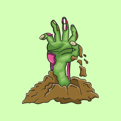 Zombie hand rise from the ground illustration