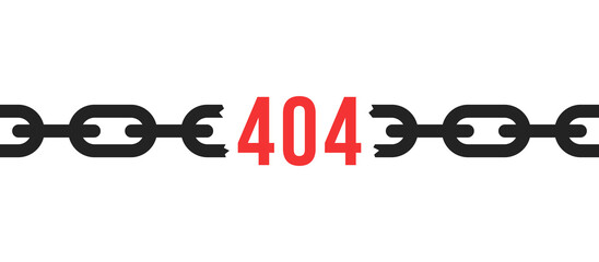 red 404 error icon with black broken chain