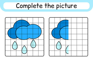 Complete the picture cloud. Copy the picture and color. Finish the image. Coloring book. Educational drawing exercise game for children