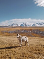 Obraz premium White horse in the mountains