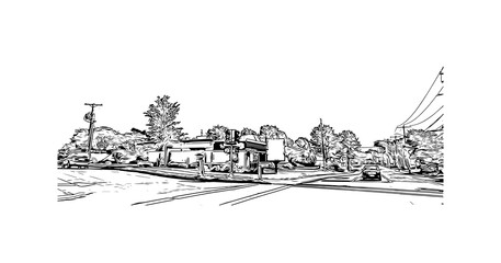 Obraz premium Building view with landmark of Nashua is a city in southern New Hampshire. Hand drawn sketch illustration in vector.