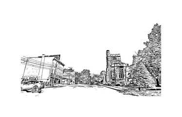 Fototapeta premium Building view with landmark of Nashua is a city in southern New Hampshire. Hand drawn sketch illustration in vector.