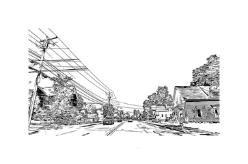 Fototapeta premium Building view with landmark of Nashua is a city in southern New Hampshire. Hand drawn sketch illustration in vector.