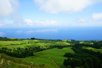 Fototapeta na wymiar Azores green landscape and atlantic ocean view, Sao Miguel, Portugal
