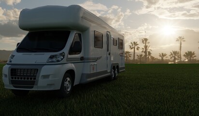 Motor home, a concept for advertising. 3D illustration.