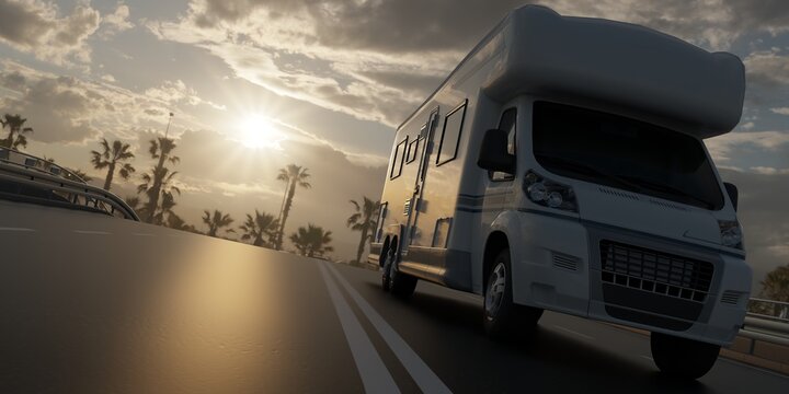 Motor home, a concept for advertising. 3D illustration.