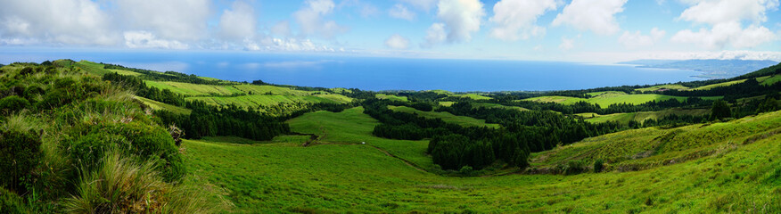 Azores fields and atlantic ocean view, Sao Miguel, Portugal
