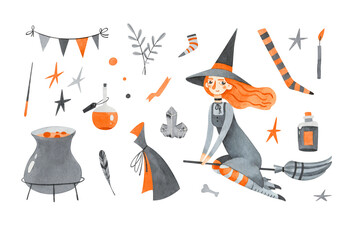 halloween set of witch and magical stuff