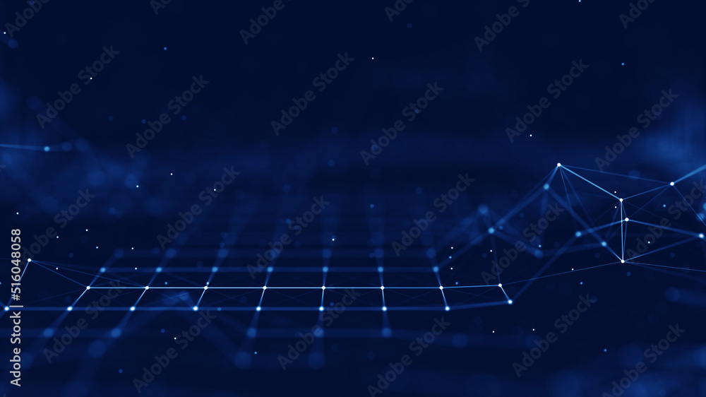 Poster digital technology abstract concept and online cybersecurity data protection. slow moving polygon in
