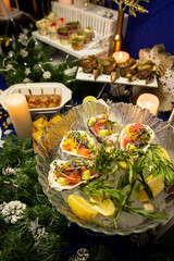 Tuna ceviche in a shell on the festive table