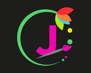J Letter Logo Design multiple Color with Round Frame.
