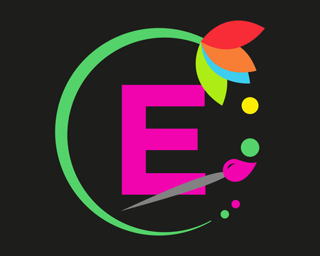 E Letter Logo Design multiple Color with Round Frame.