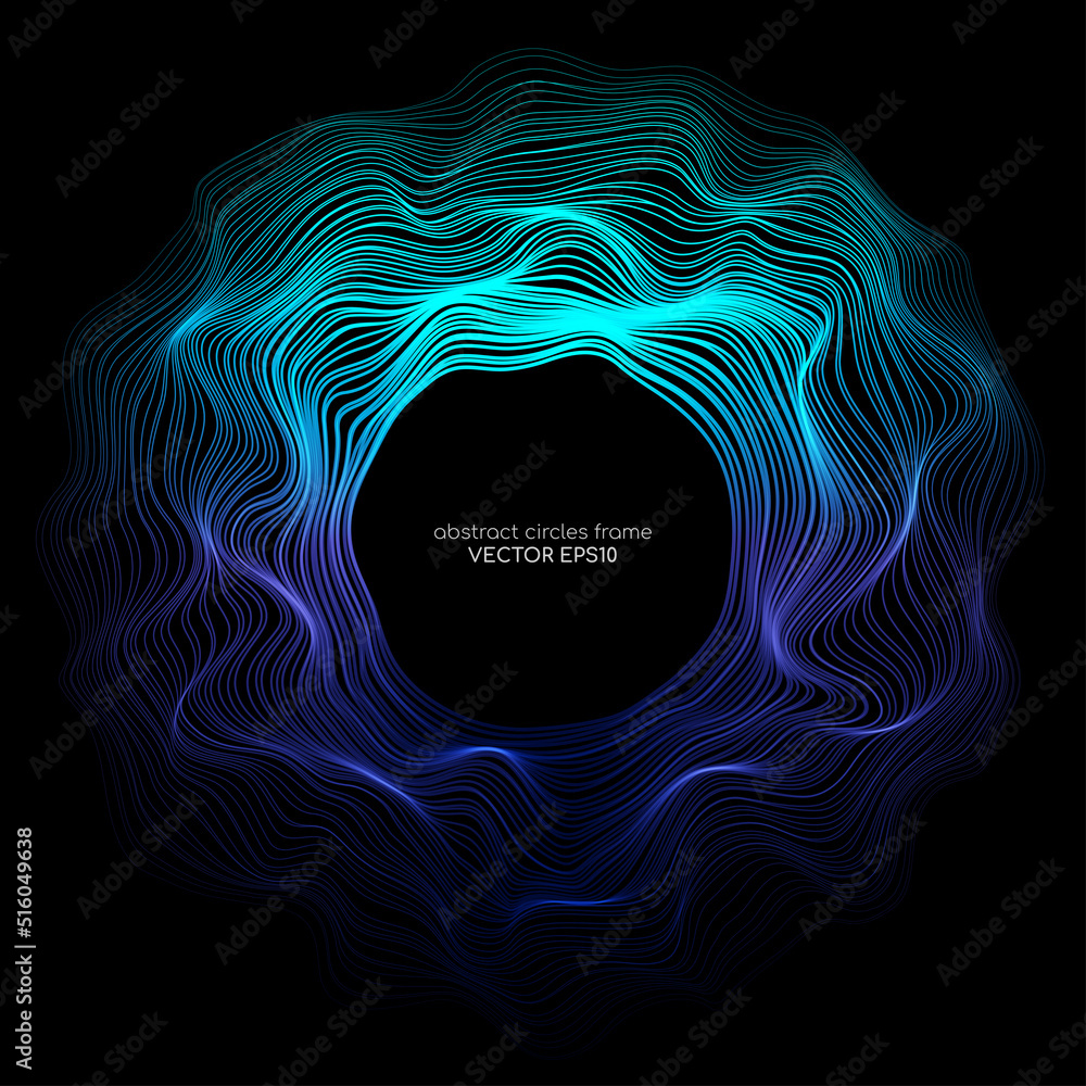 Aufkleber abstract 3d sphere flowing light lines wave blue green gradient isolated on black background. vector