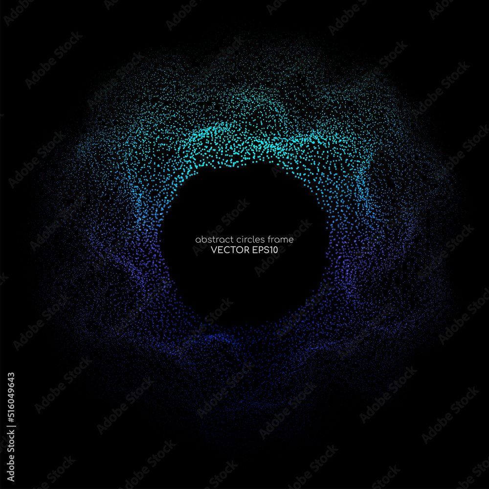 Poster Abstract 3D sphere dot particle light flowing wave blue green gradient isolated on black background. Vector in concept of AI technology, science, music, modern.
