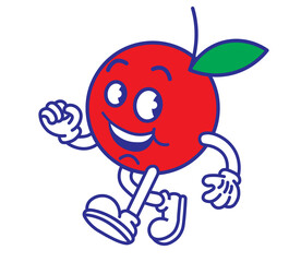 Retro cartoon character with a body of an apple. Juice, vitamins, fruit mascot. Vintage rubberhose comic style design.