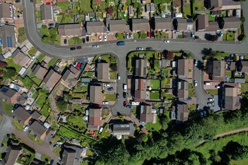 Aerial Houses Residential British England Drone Above View Summer Blue Sky Estate Agent.