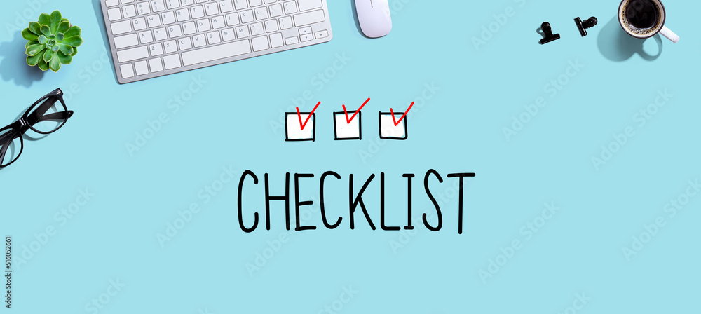Poster checklist with a computer keyboard
