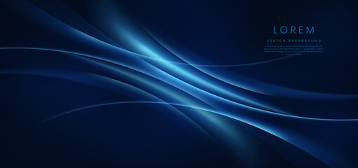 Abstract technology futuristic glowing blue curved line on dark blue background.