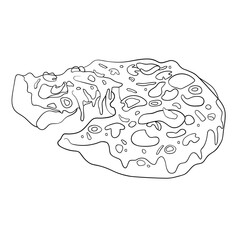 Pizza lineart illustration isolated on white, restaurant menu art, food outline icon for cafe