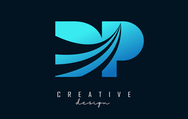 Naklejka premium Creative blue letters DP d p logo with leading lines and road concept design. Letters with geometric design.