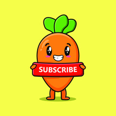 Cute cartoon carrot character holding red subscribe board