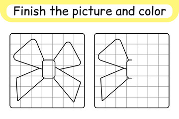 Complete the picture bow. Copy the picture and color. Finish the image. Coloring book. Educational drawing exercise game for children