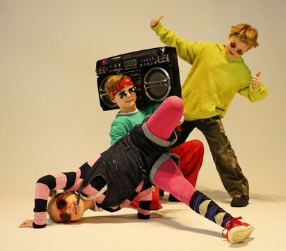 dancing kids, kids breakdance, crazy hip hop kids, happy kids in hip hop style