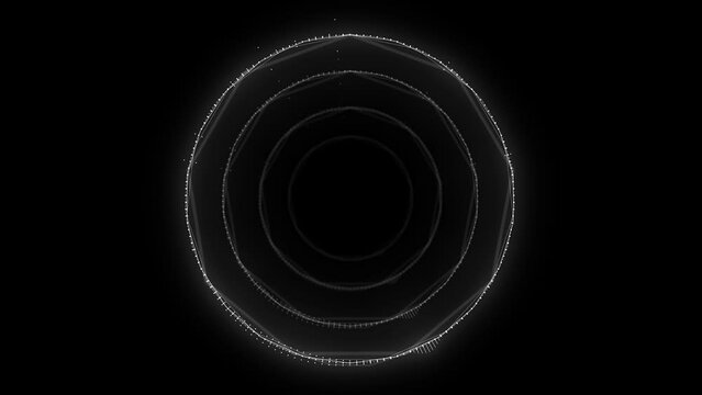 Abstract white audio ring equalizer on a black background.