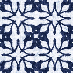 Indigo-Dyed Effect Textured Kaleidoscope Pattern