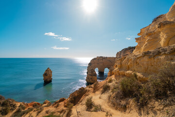 Heart Shaped arch rock in Algarve, Portugal, Praia da Marinha