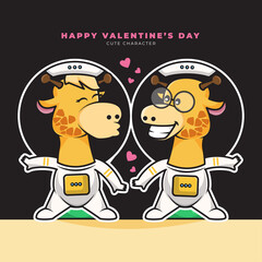 Cute cartoon character of couple astronaut giraffe