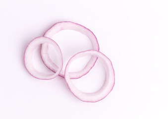 Red onion rings isolated on white background, Top view.