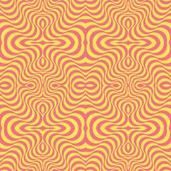 Groovy psychedelic seamless curves background. Pattern design in 60s, 70s retro style. Trendy vector illustration. 