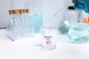 Hydrochloric acid in glass, chemical in the laboratory