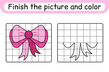 Complete the picture bow. Copy the picture and color. Finish the image. Coloring book. Educational drawing exercise game for children