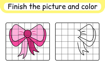Complete the picture bow. Copy the picture and color. Finish the image. Coloring book. Educational drawing exercise game for children