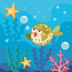 Obraz na płótnie Canvas blowfish with starfishes sealife