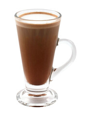 Hot chocolate with whipped cream in mug on white background