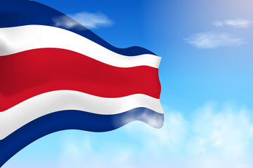 Costa Rica flag in the clouds. Vector flag waving in the sky. National day realistic flag illustration. Blue sky vector.