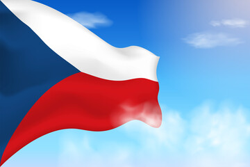 Czechia flag in the clouds. Vector flag waving in the sky. National day realistic flag illustration. Blue sky vector.
