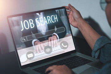 job search concept, find your career, Man looking at online website by laptop computer.People...