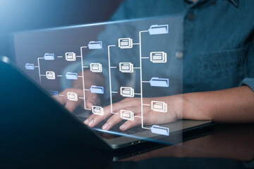 Virtual screen icons Document Management System (DMS) Online document file data software for efficient archiving lead to successful business process for company.