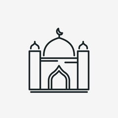 Arabic mosque and minaret icon. Islam religion Temple for God Allaha. Vector illustartion on white background editable stroke