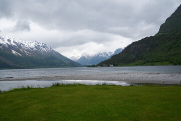 Idyllic scenery in Hjelle, Stryn, Norway. Reflections at its best