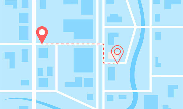 GPS online tracking map. Path with a start and end point.