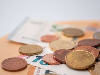 Euro bills and coins. Cash.