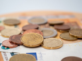 Euro bills and coins. Cash.