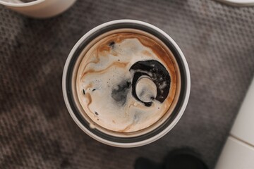 Top view of coffee crema from espresso french press coffee.