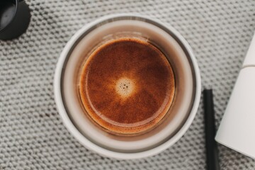 Top view of coffee crema from espresso french press coffee.